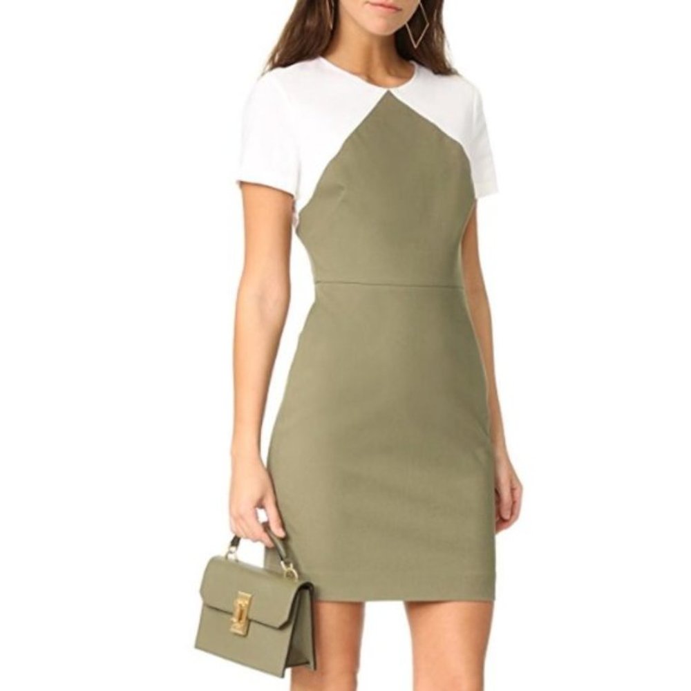 DVF Olive Green & White Colorblock Dress (2, White/Green)